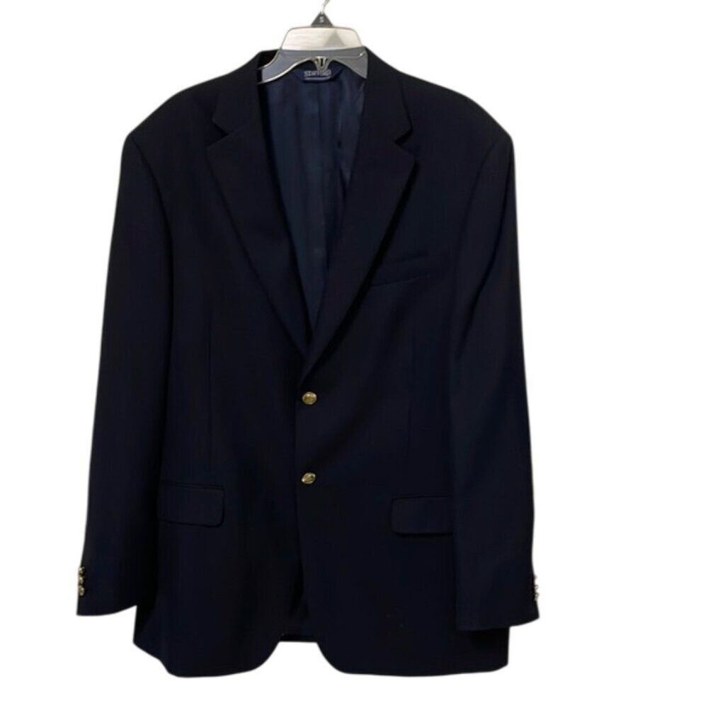 Stafford Navy Blue Wool Blend Blazer Jacket Mens Size 44L Career